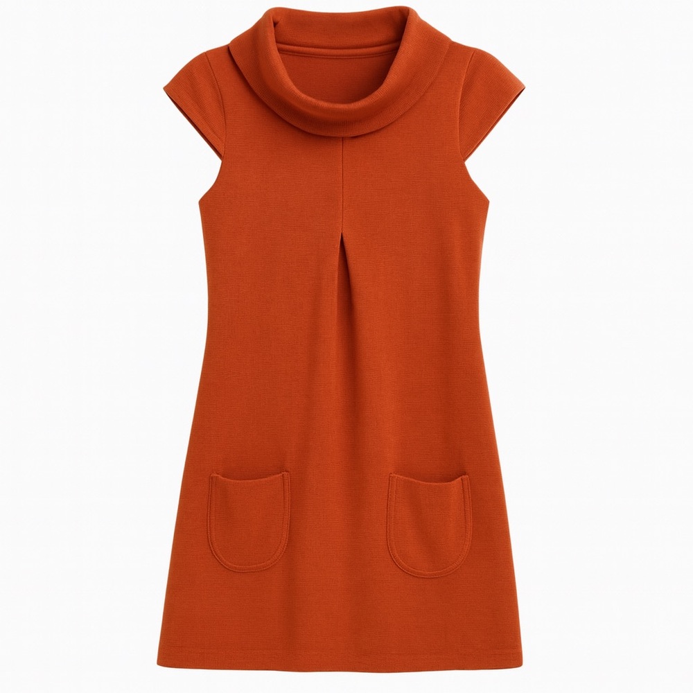 Shae Women’s Sweater Dress Cowl Neck Rust Front Pockets Size M